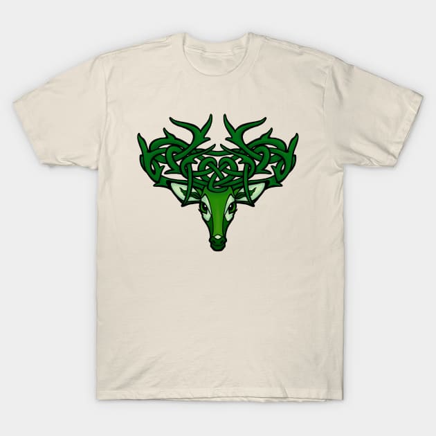 Celtic Deer with Knotted Antlers Green T-Shirt by RJKpoyp